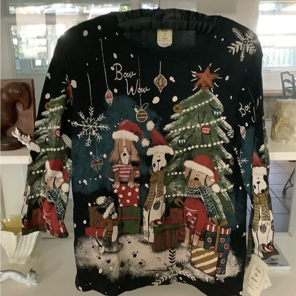 Jess & Jane Women’s Bow Wow Christmas Shirt Blouse